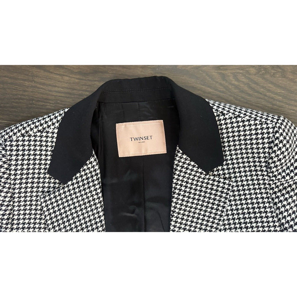 NWT Twinset Milano Italy Short Jacket Houndstooth Wool Blend US 8 I44 Modern - Picture 4 of 6